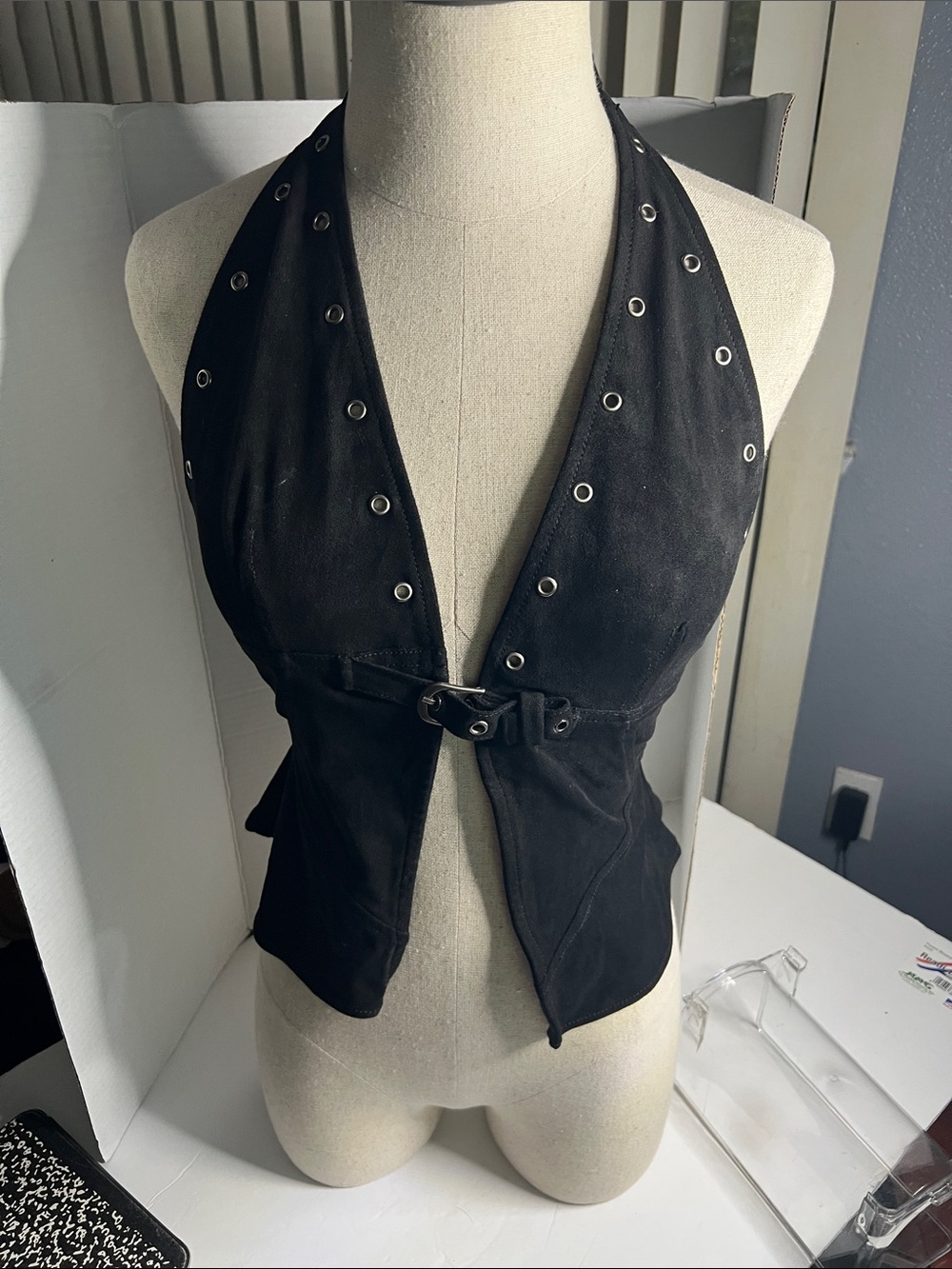 Cotton Candy Black Grommet Halter Vest
